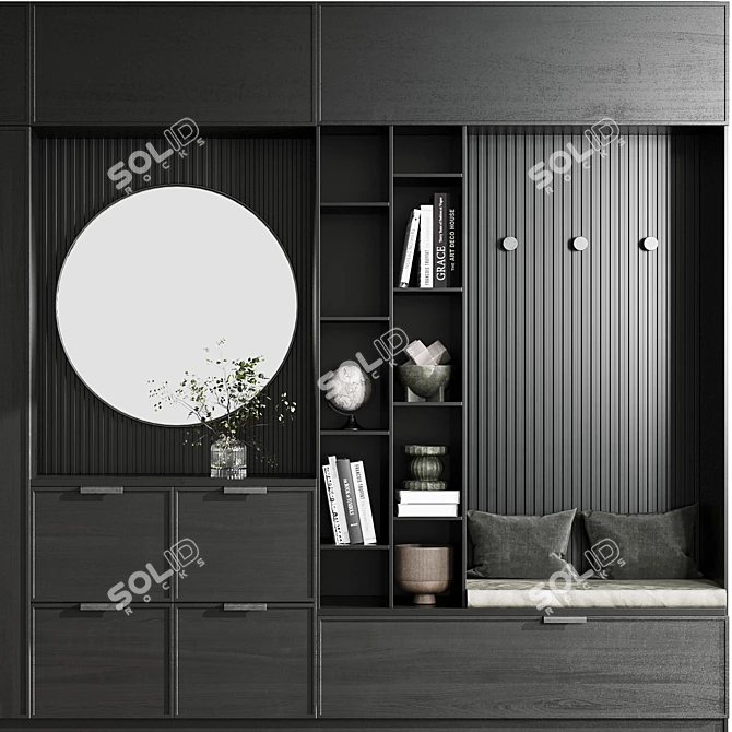 Black Wooden Hallway Furniture Set 3D model image 4