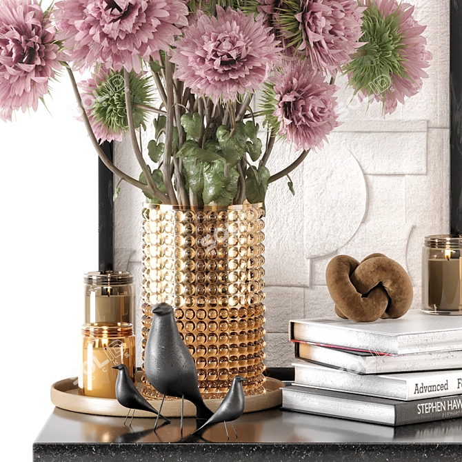 Pink Flower Decorative Set 1059 3D model image 2