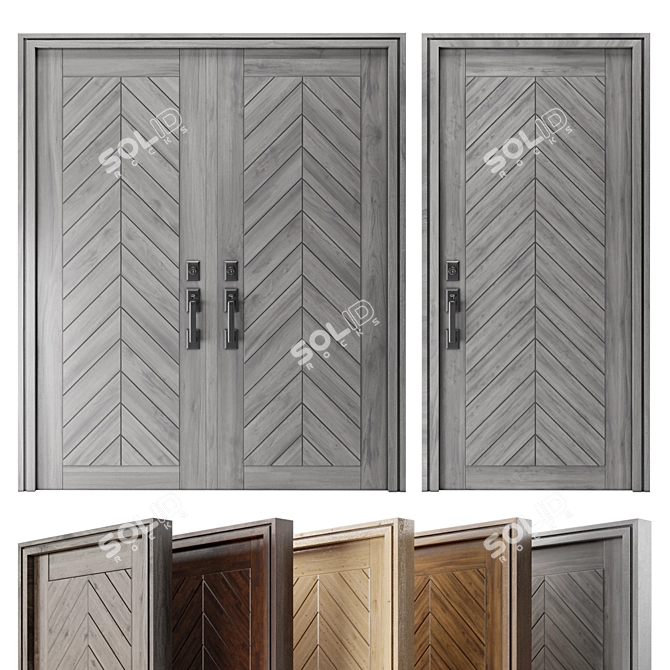 Contemporary Chevron Wood Door Set 3D model image 1