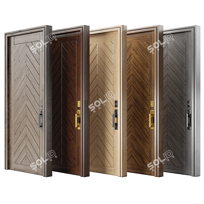 Contemporary Chevron Wood Door Set 3D model image 2