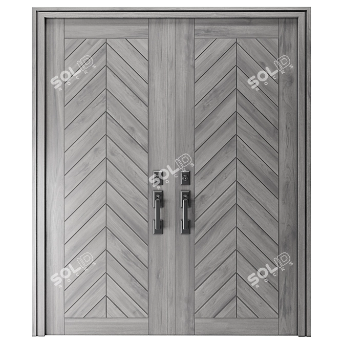 Contemporary Chevron Wood Door Set 3D model image 4