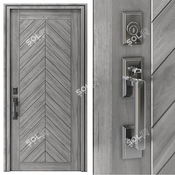 Contemporary Chevron Wood Door Set 3D model image 5