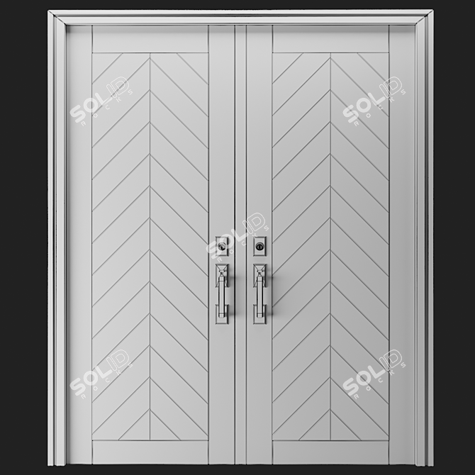 Contemporary Chevron Wood Door Set 3D model image 6