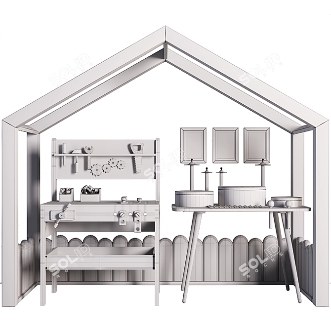 Natural Wood Workbench Toy Set 3D model image 5