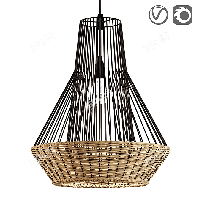 Bohemian Rattan Pendant Light 3D model image 1