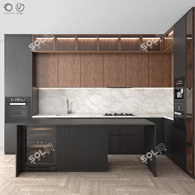 Customizable Modern Kitchen Set 3D model image 1