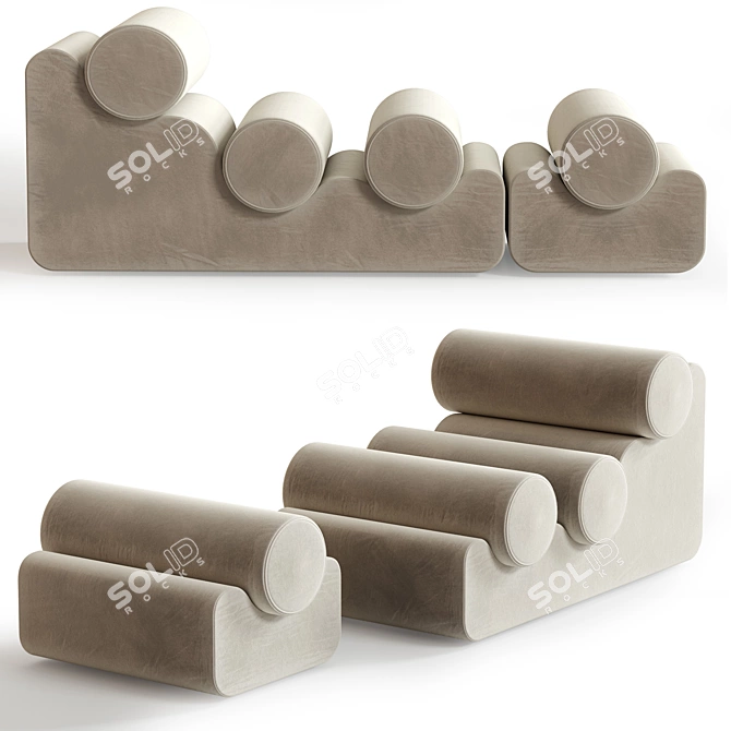 Lux Velvet Lounge Chair Ottoman 3D model image 2