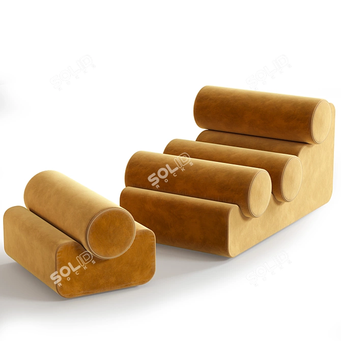 Lux Velvet Lounge Chair Ottoman 3D model image 3