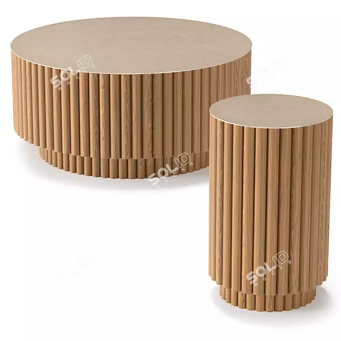 Rustic Barrel Coffee Table Set 3D model image 1