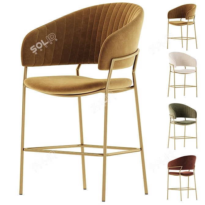 Luxury Velvet Bar Stool Pisa 3D model image 2