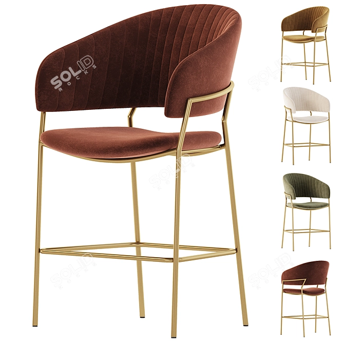 Luxury Velvet Bar Stool Pisa 3D model image 3