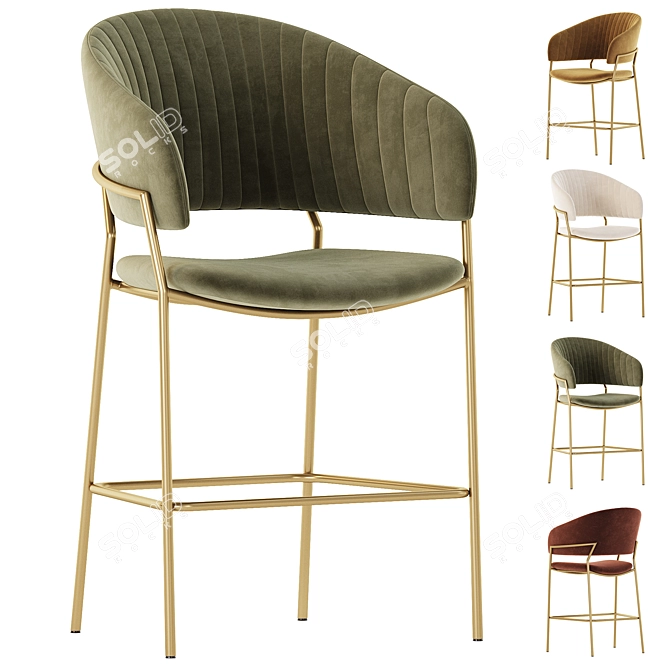 Luxury Velvet Bar Stool Pisa 3D model image 4