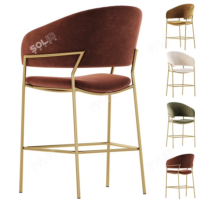 Luxury Velvet Bar Stool Pisa 3D model image 5