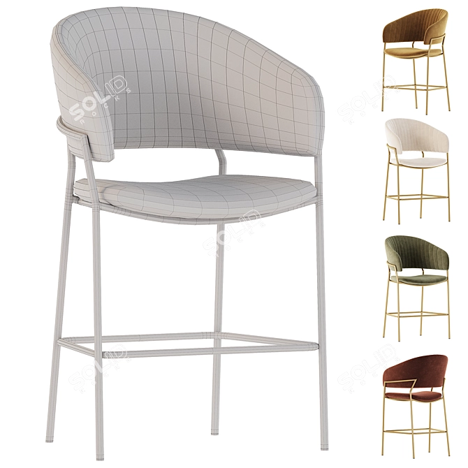 Luxury Velvet Bar Stool Pisa 3D model image 6