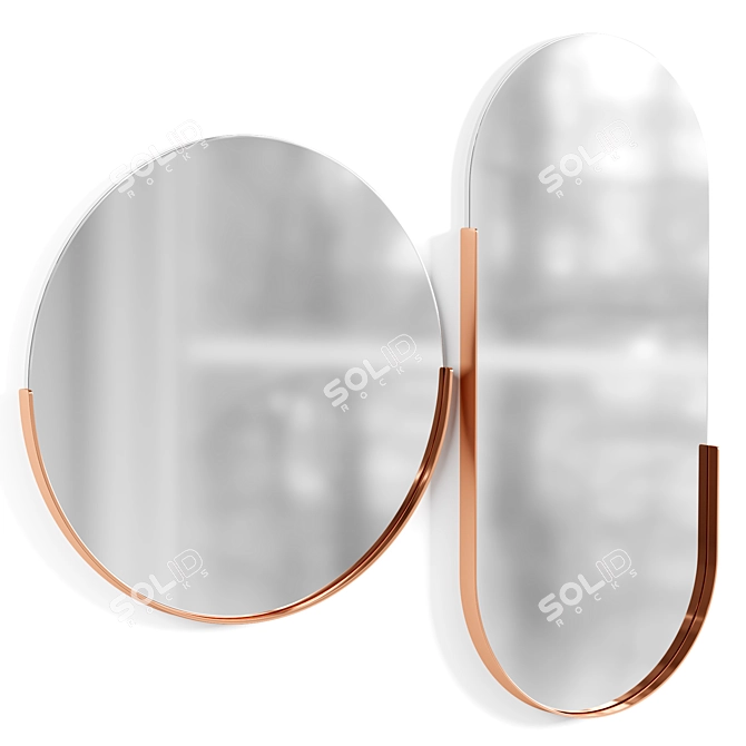 Chic Oval Gold Metal Mirror 3D model image 1