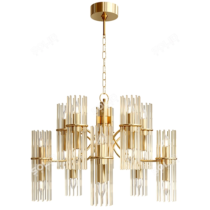 Vintage Mid-Century Brass Chandelier 3D model image 1