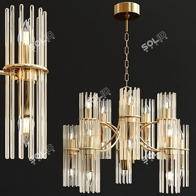 Vintage Mid-Century Brass Chandelier 3D model image 2