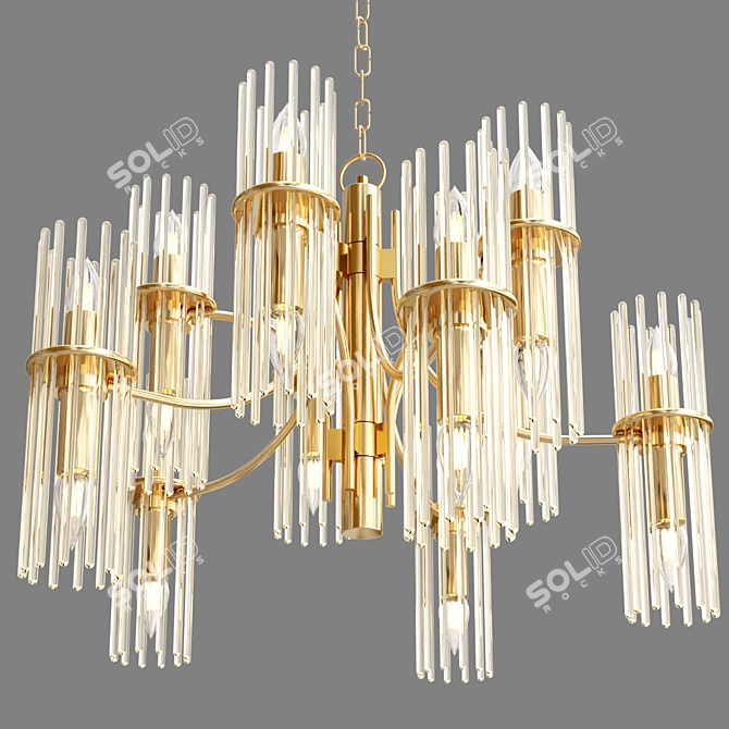 Vintage Mid-Century Brass Chandelier 3D model image 3
