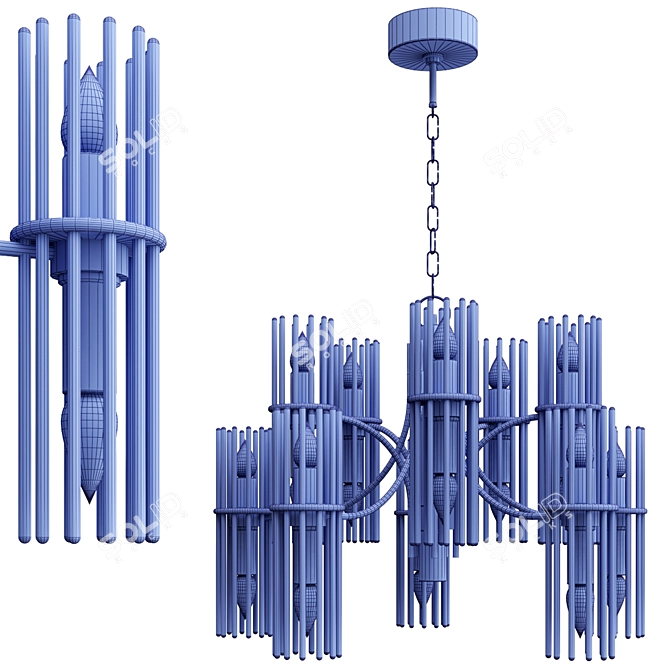 Vintage Mid-Century Brass Chandelier 3D model image 4