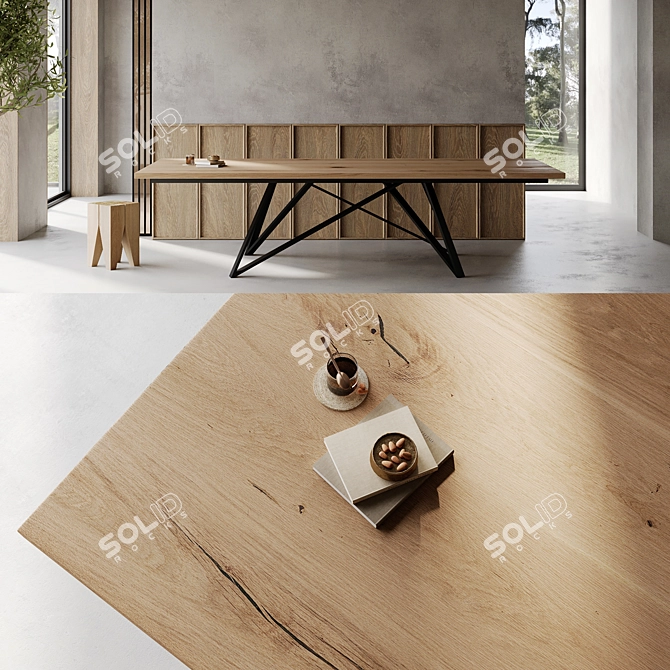 Modern Urban Oak Steel Dining 3D model image 3