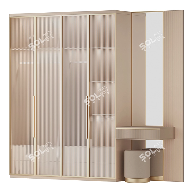 Gold Accented Glass Door Wardrobe 3D model image 1