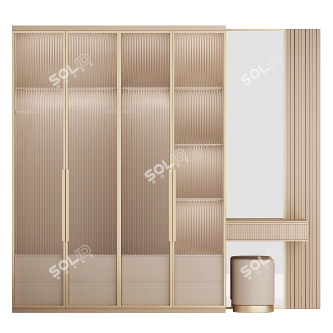 Gold Accented Glass Door Wardrobe 3D model image 2