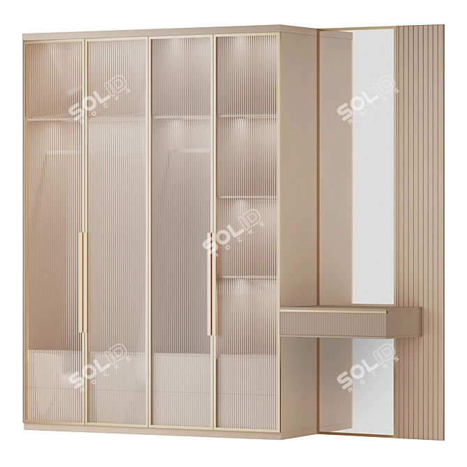 Gold Accented Glass Door Wardrobe 3D model image 4