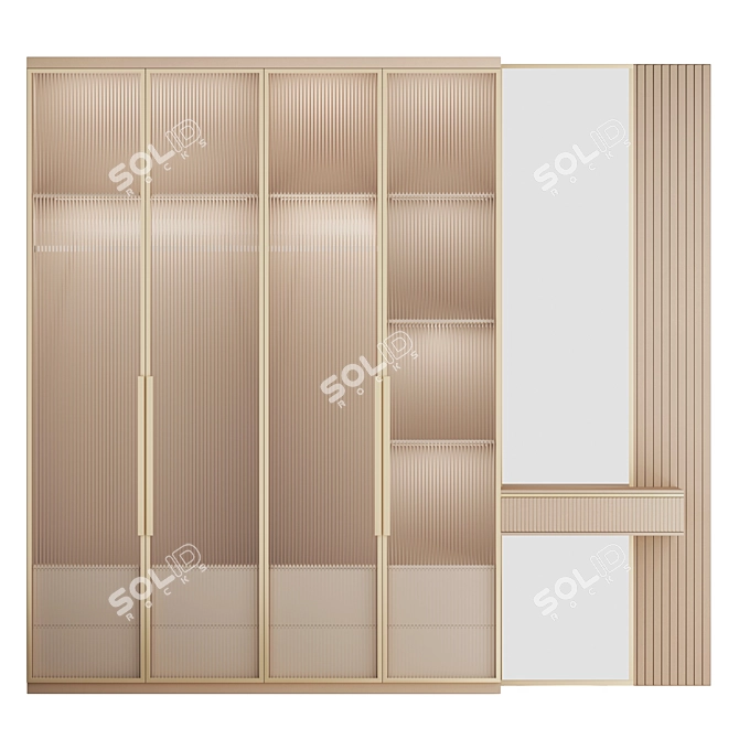 Gold Accented Glass Door Wardrobe 3D model image 6