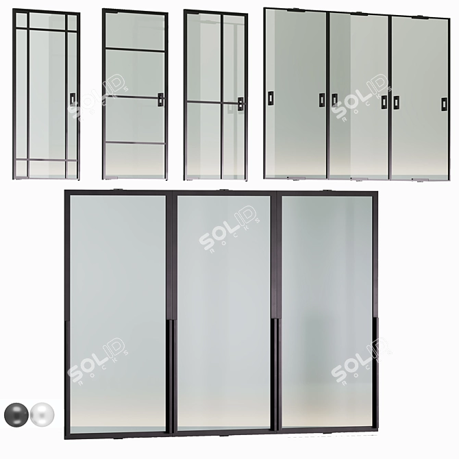 Customizable Glass Door Set 3D model image 1