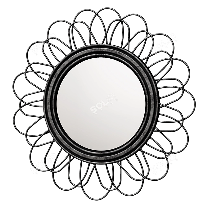 Black Rattan Flower Mirror 60cm 3D model image 1