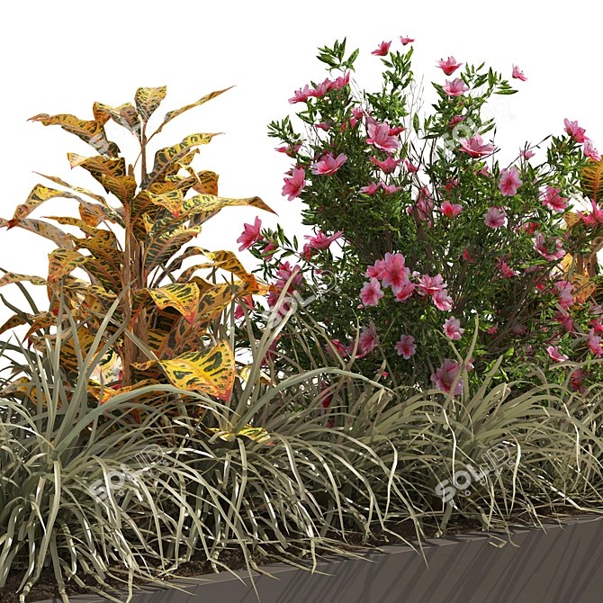 Modern Floral Wood Bench Planter 3D model image 2