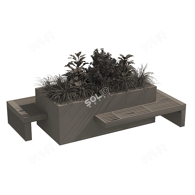 Modern Floral Wood Bench Planter 3D model image 5