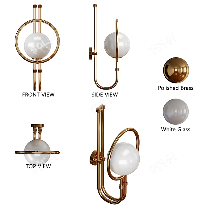 Mezzo Collection Roy Wall Lamp: Elegant Brass & Glass 3D model image 3