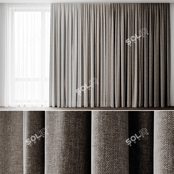  Elegant Lace Trimmed Window Curtains 3D model image 1