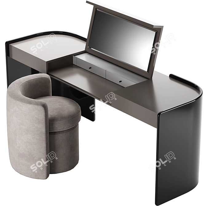 Sleek Makeup Vanity Set & Ottoman 3D model image 2