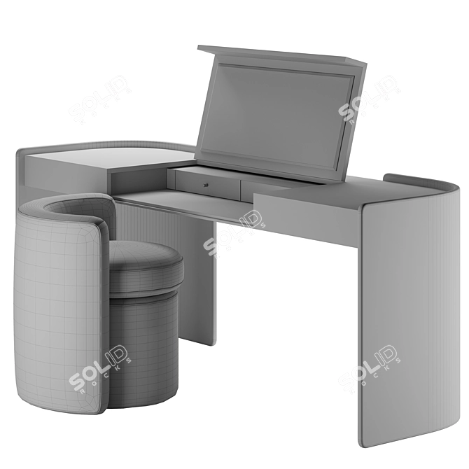 Sleek Makeup Vanity Set & Ottoman 3D model image 3