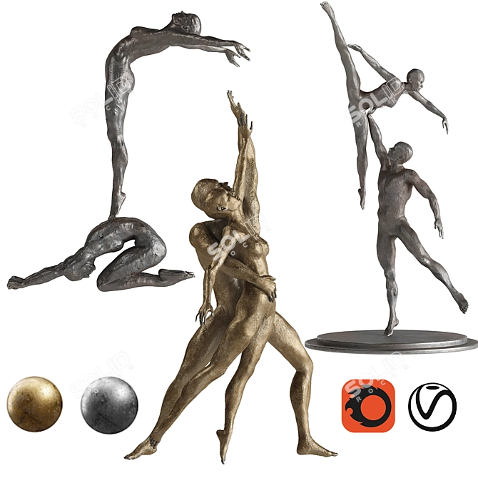  Metallic Human Sculptures Set 3D model image 1