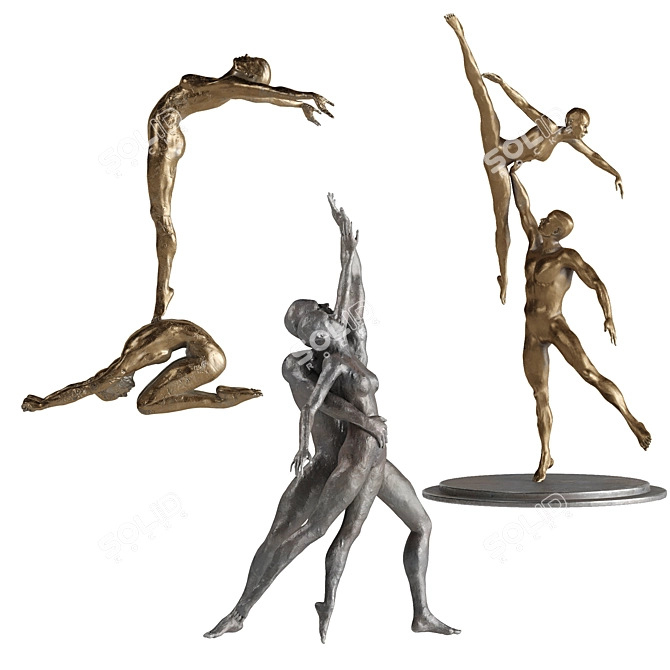  Metallic Human Sculptures Set 3D model image 2