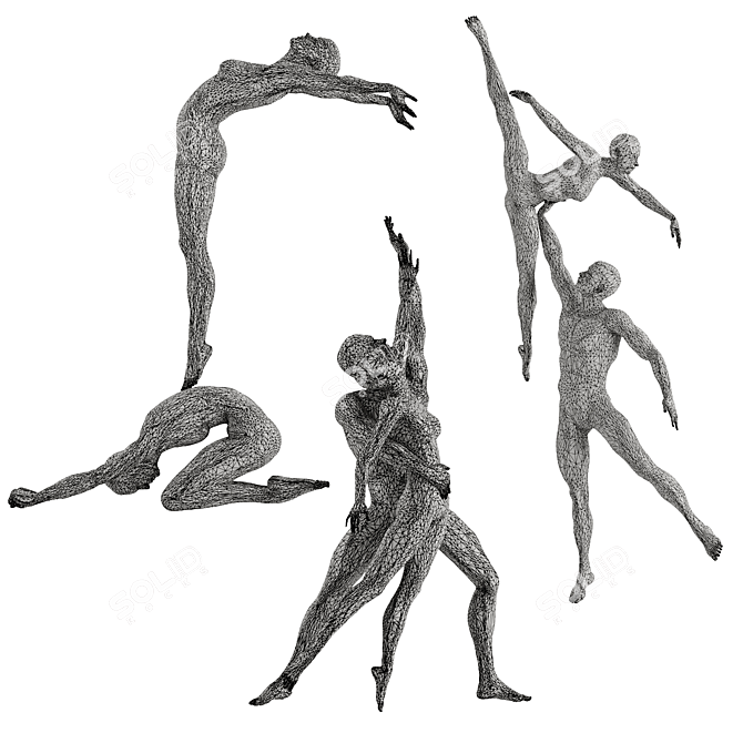  Metallic Human Sculptures Set 3D model image 3