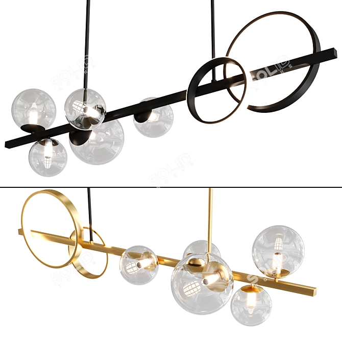 Minimalist Iron & Glass Chandelier 3D model image 1