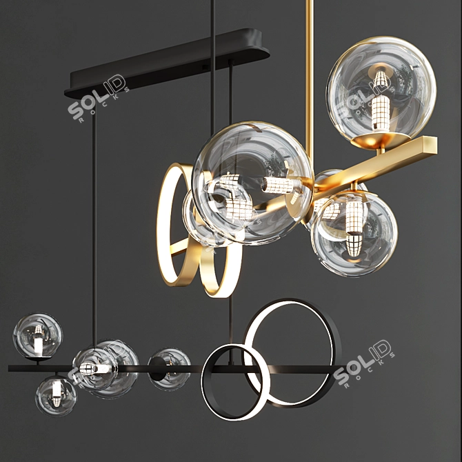 Minimalist Iron & Glass Chandelier 3D model image 2