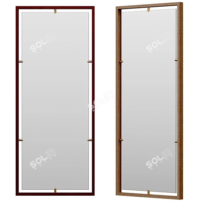 Floating Oak Wood Mirror 3D model image 1