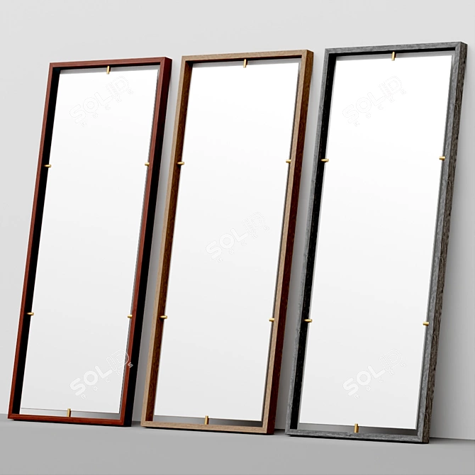 Floating Oak Wood Mirror 3D model image 4