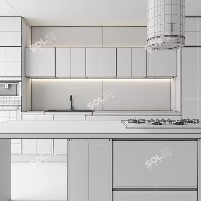 Modern Wood Grey Kitchen Set 3D model image 4