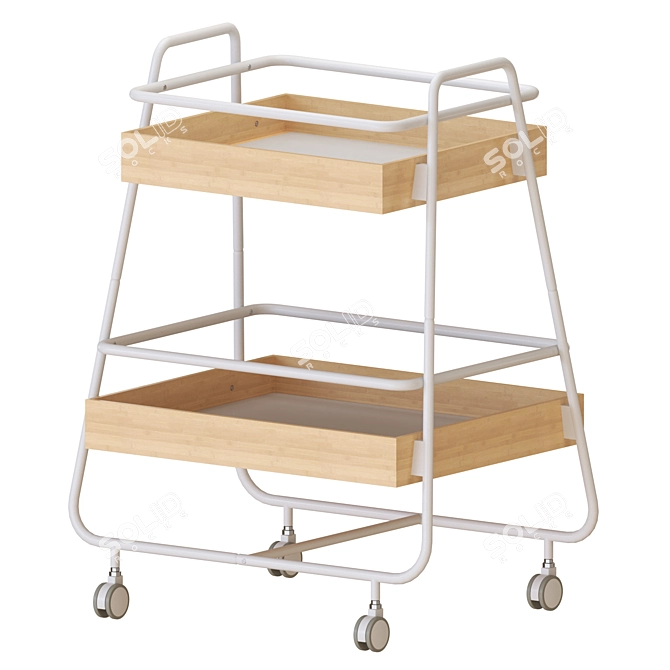 Bamboo and White Side Table 3D model image 2