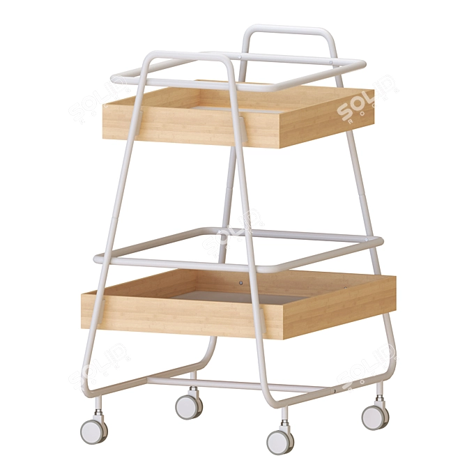 Bamboo and White Side Table 3D model image 4