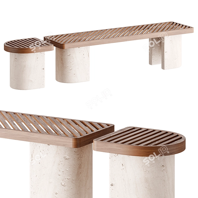 Modern TRACKS Bench Stool Set 3D model image 1