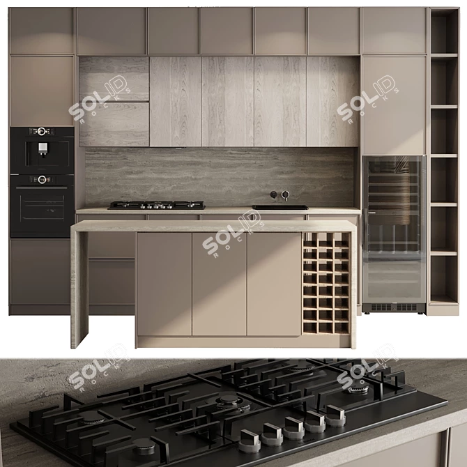 Bosch Kitchen Appliance with Stove Island 3D model image 1