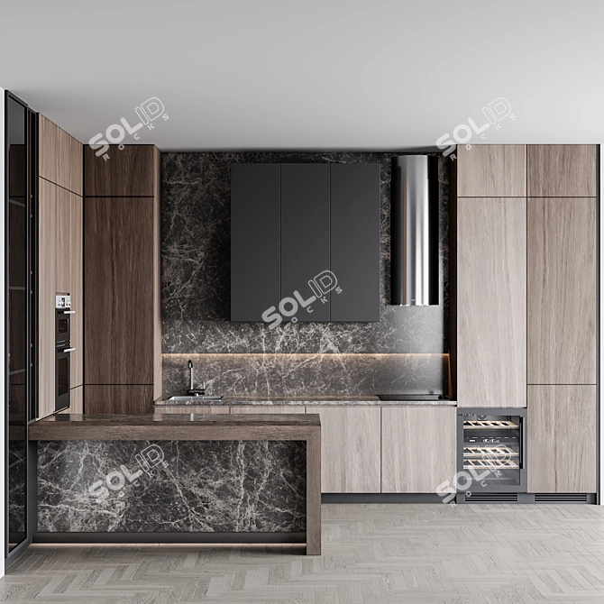 Adjustable Modern Kitchen Unit 3D model image 1