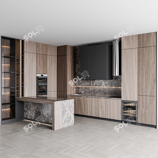 Adjustable Modern Kitchen Unit 3D model image 2